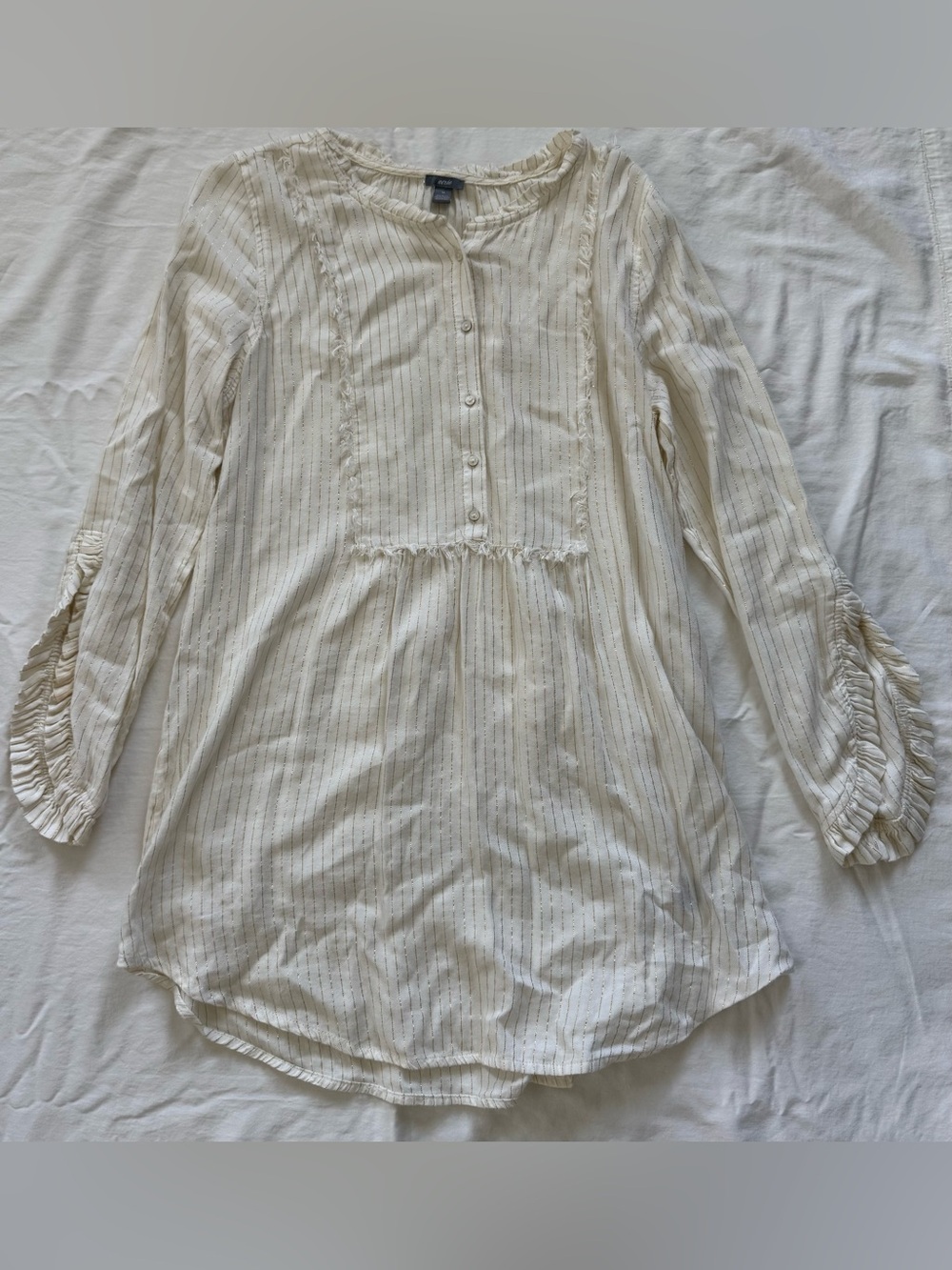 Aerie Ivory Gold Metallic Pinstripe Boho Bell Sleeve Tunic Blouse M